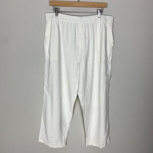 Susan Graver Pure Linen Pull On Pants Womens LT Large Tall White Ankle Cropped